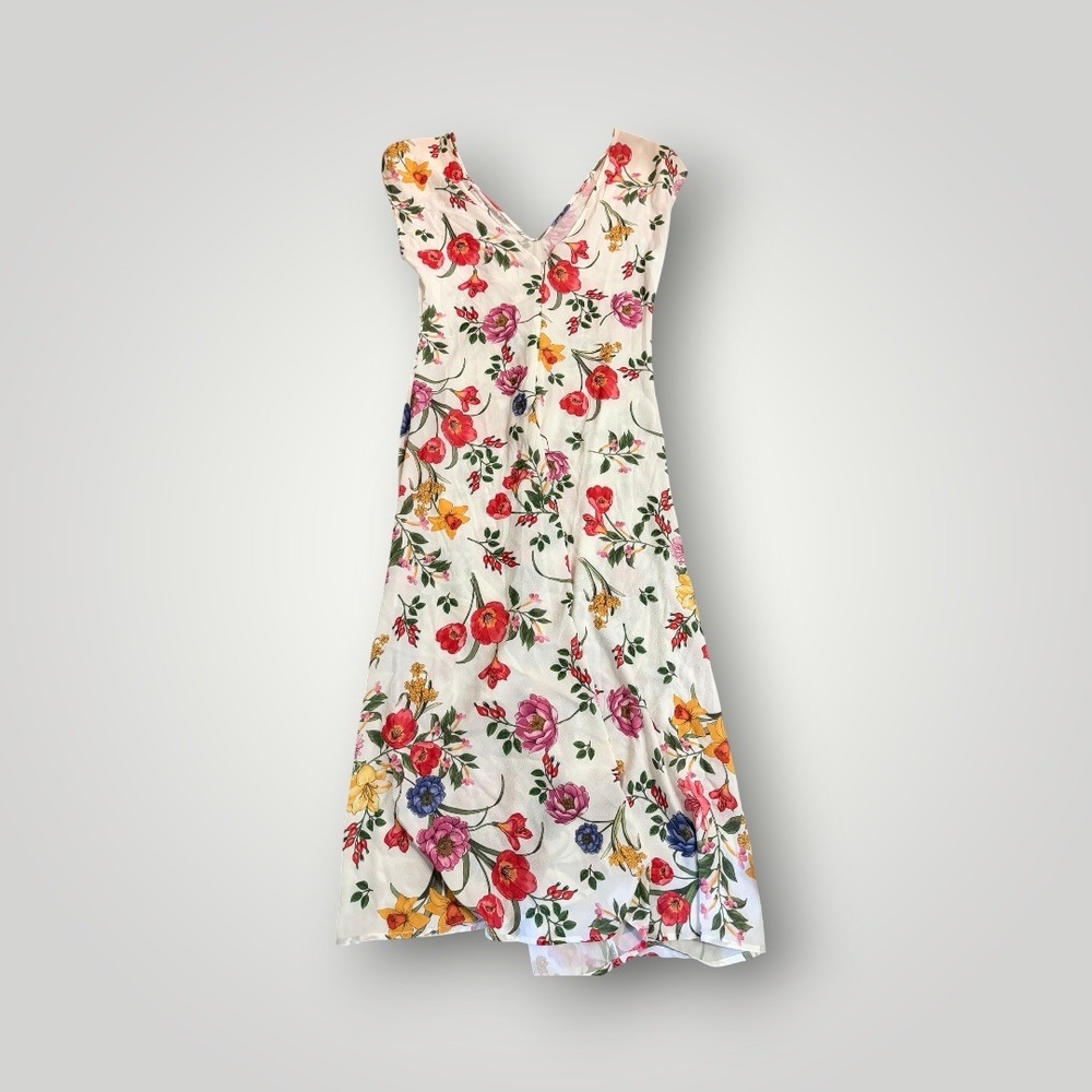 Stradivarius Floral Midi Dress Women Large White Cottagecore Romantic Feminine